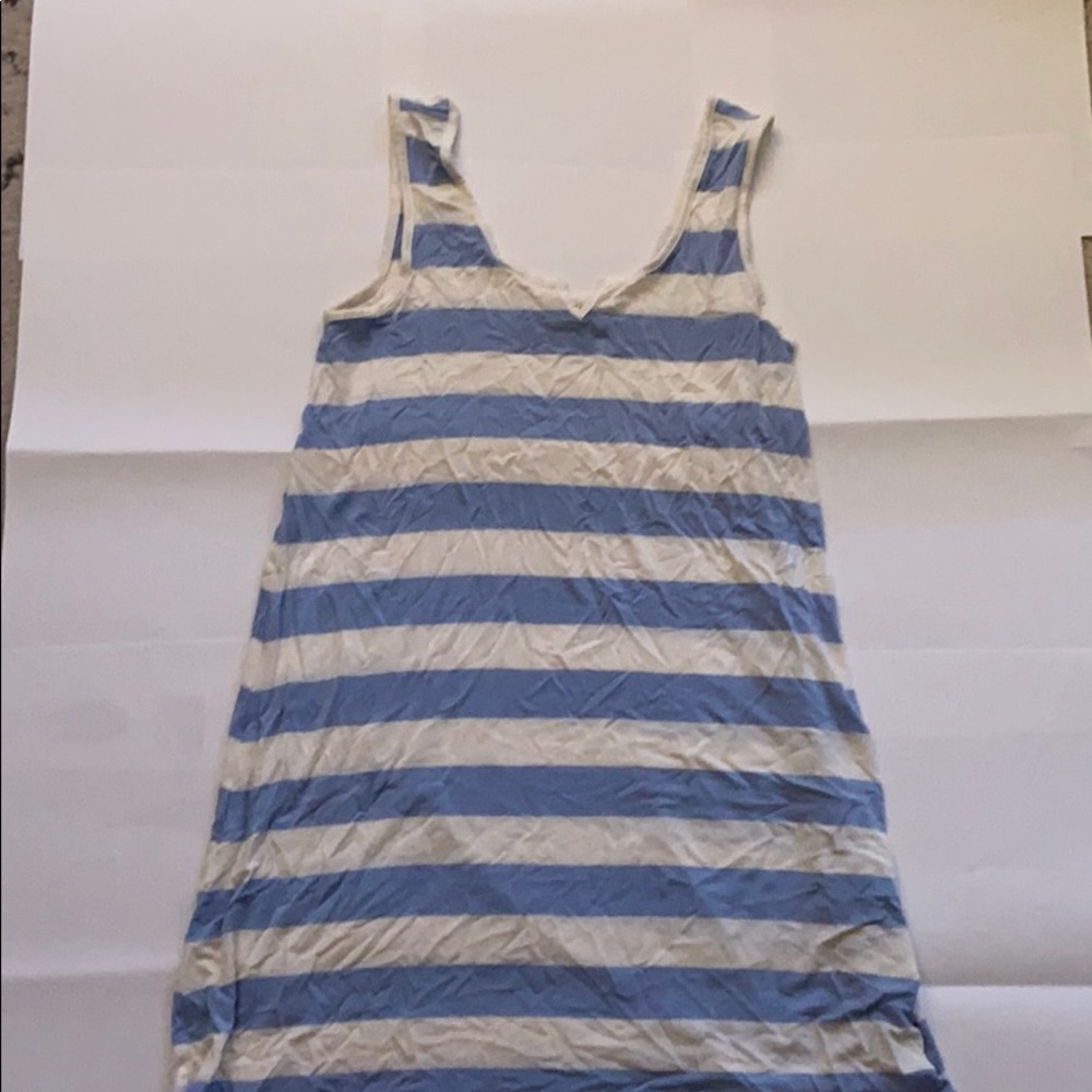 blue and white striped dress